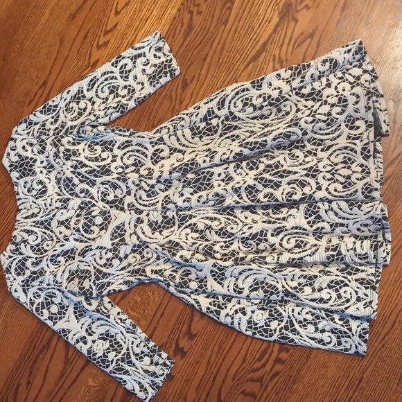 Eliza J black/ white Scroll knit fit And flare Office Siren career dress Sz 8P - Picture 7 of 10